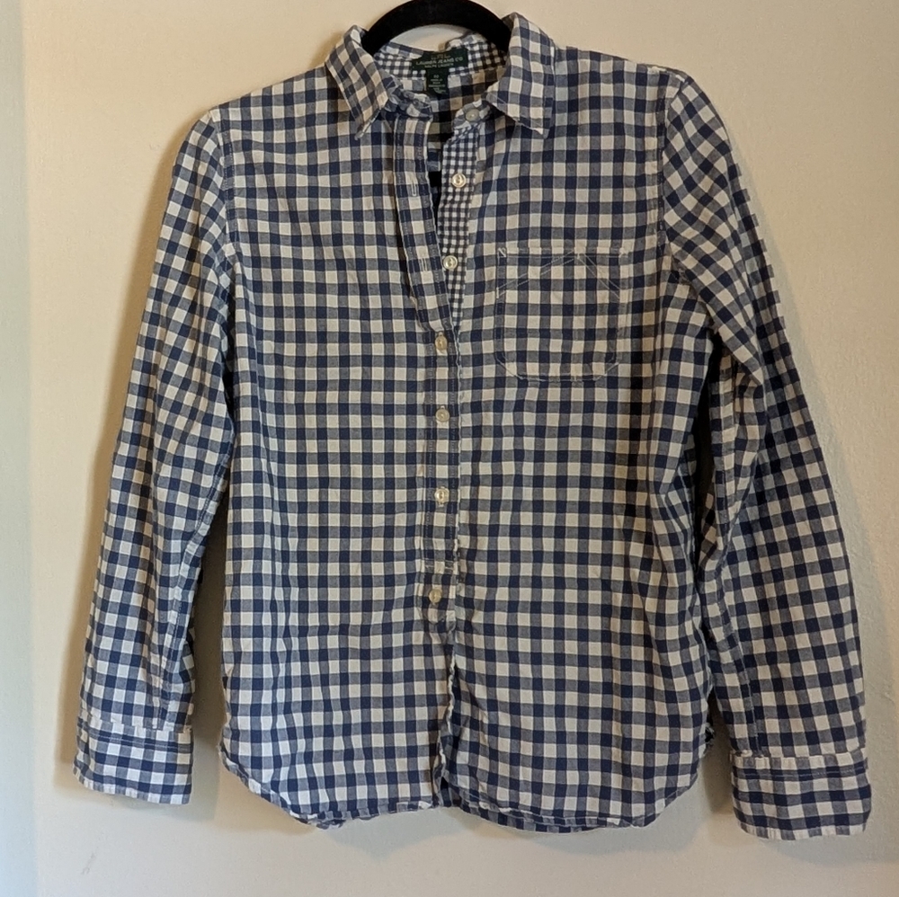 Lauren Jeans Co Navy Blue Gingham Button Up Medium
